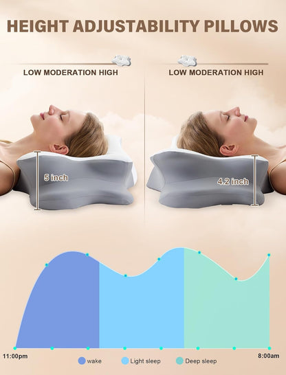 Cervical Neck Pillow for Pain Relief – Ergonomic Memory Foam Pillow for Side Sleeper Contour Orthopedic Bed Pillow for Neck Support with Cooling Cover – Ideal Christmas Birthday Gift for Women Men