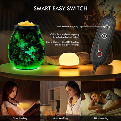 Wax Melt Warmer for Scented Wax- Glass Wax Melter for Home Fragrance with Removable Tray, Essential Oil Warmer Wax Cubes Burner Aroma Night Light for Home Office Bedroom Decor Gifts for Women