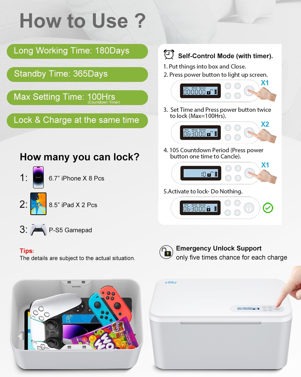 ySky Phone Lock Box with Timer,Safe Timed Lock Box Unplug from Phones,Video Games,Social Media,Snacks&Cravings,SelfControl Lock Storage Box for 8.5 inch iPad, cellphone Locker Time Lock Box(woodgrain)