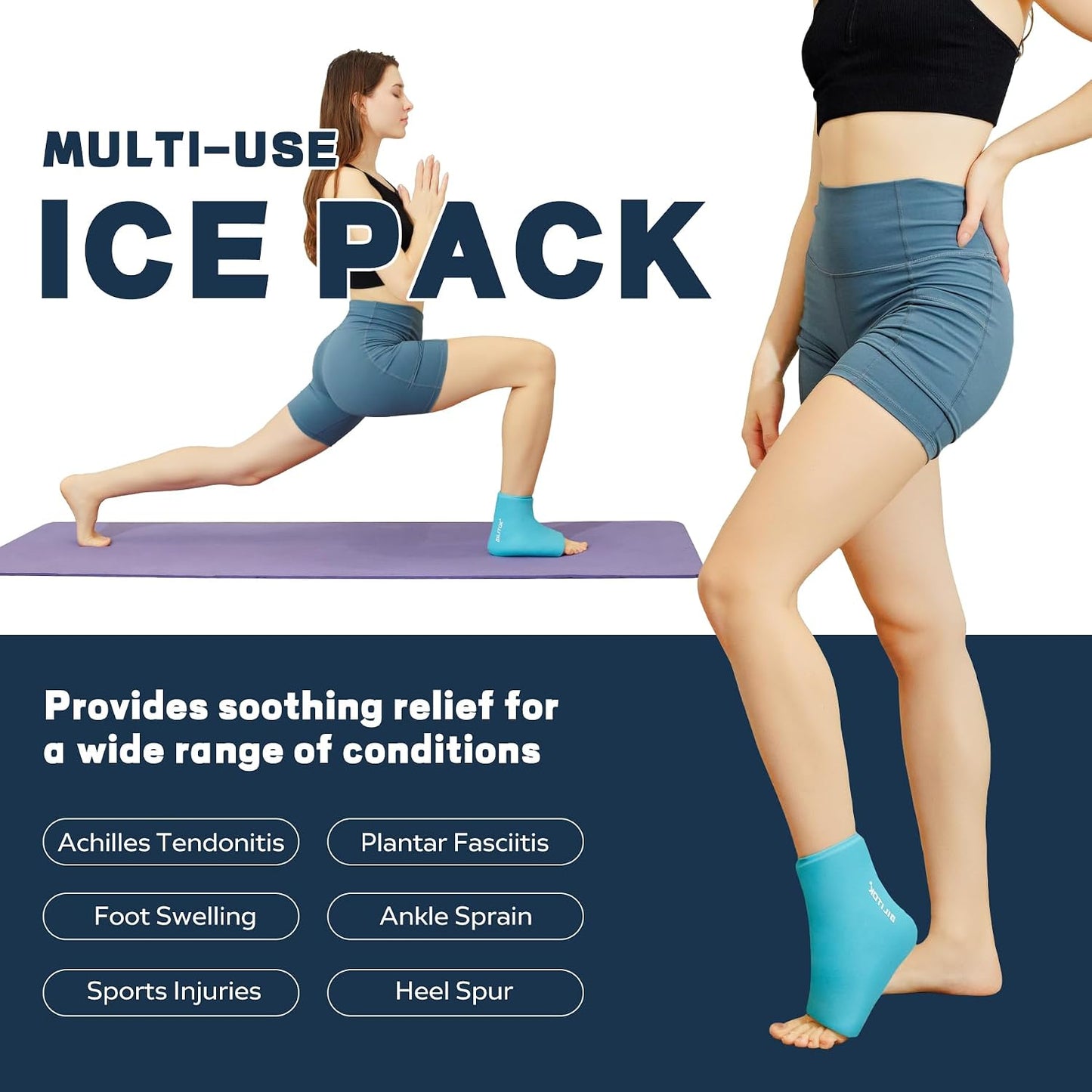 BILITOK Reusable Foot Ankle Ice Pack Wrap for Injuries, Cold Compression Therapy for Achilles Tendonitis, Plantar Fasciitis, Swelling, Sprained, Pain Relief (Black)