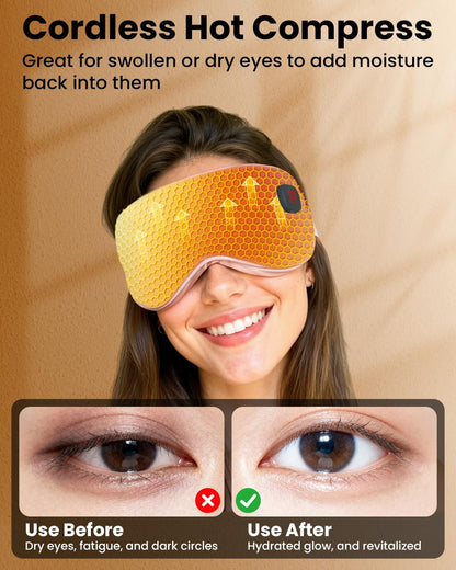 Cordless Heated Eye Mask with 1500mAh Large Battery, 4 Heat Levels & 100% Blackout for Dry Eyes Relief, Fast Heating Eye Heating Pad with 2 Washable Covers for Sleep, Travel, MGD, Blepharitis