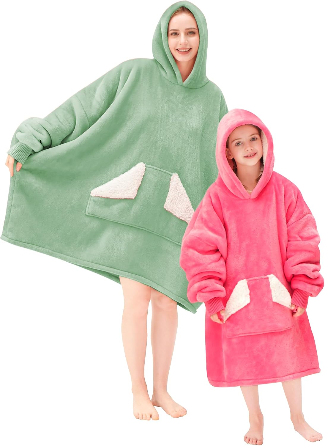 Touchat Wearable Blanket Hoodie, Oversized Sherpa Blanket Sweatshirt with Hood Pocket and Sleeves, Super Soft Warm Plush Hooded Blanket for Adult Women Men, One Size Fits All (Pink)