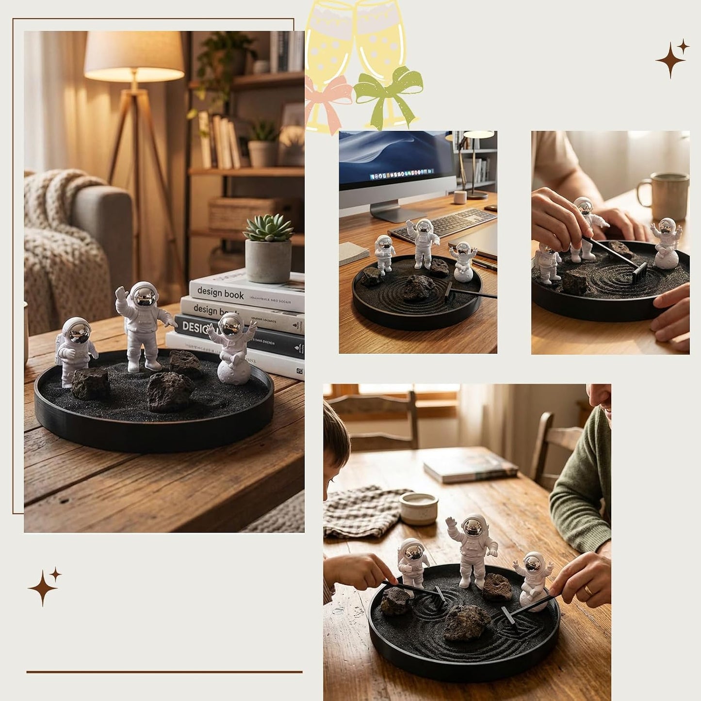 Astronaut Zen Garden Kit, Desktop Zen Garden for Stress Relief