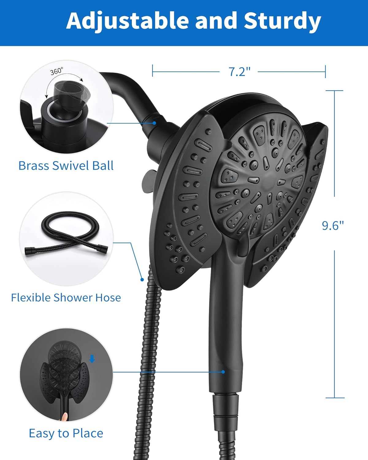 INAVAMZ Shower Head with Handheld High Pressure: Hand Held Shower Head & Rain Shower Head 2-IN-1 Shower Head with 59" Rotatable Stainless Steel Hose, Shower Trim Systems, Sliver 2.5 GPM 15391 Filter