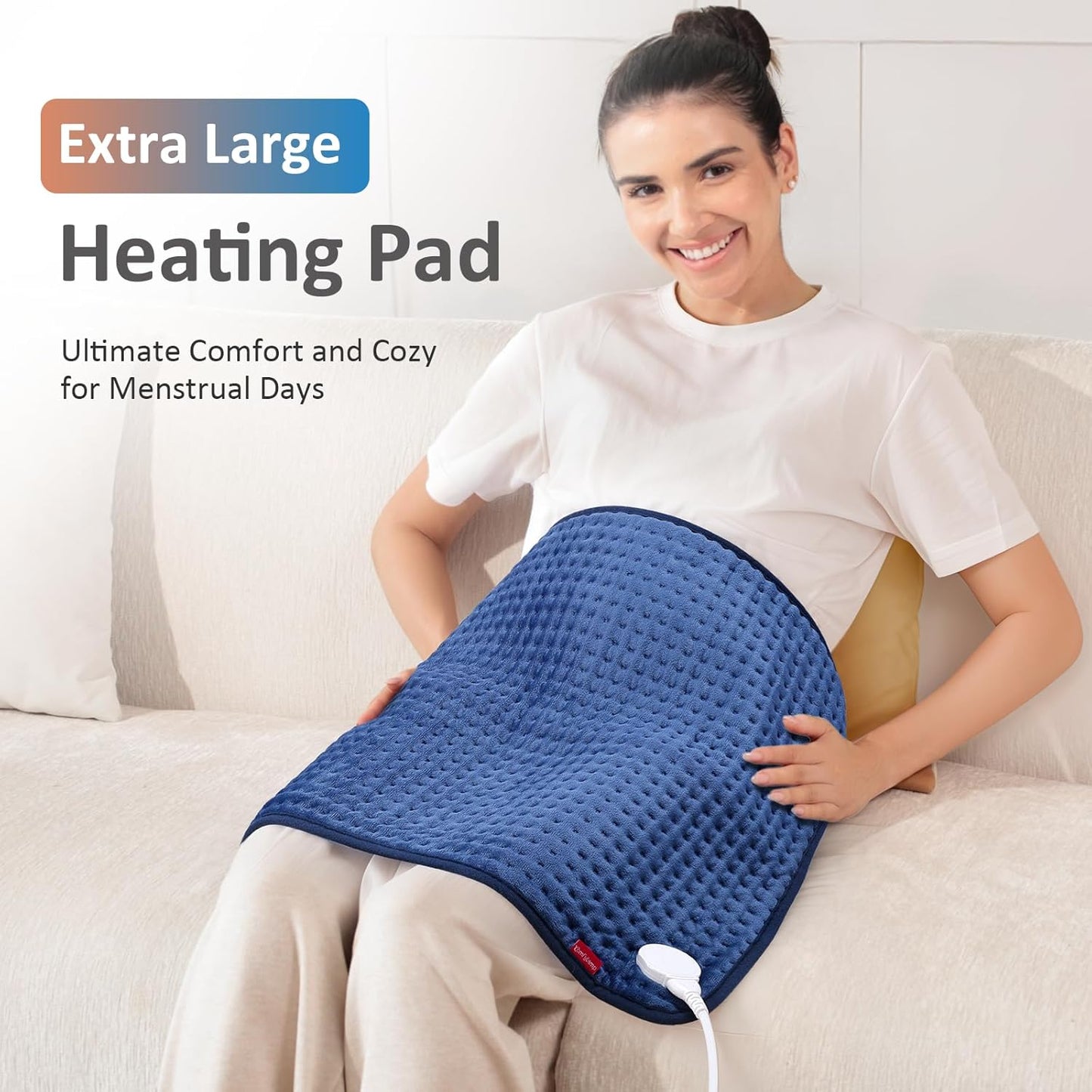 Comfytemp Extra Large Heating Pad for Back & Period, 33''x 17'' King Size FSA Eligible Pack, Birthday Gifts for Women Men Mom Dad, HSA Electric XL Heat Wrap for Body/Shoulder/Neck/Knee, Washable, Blue