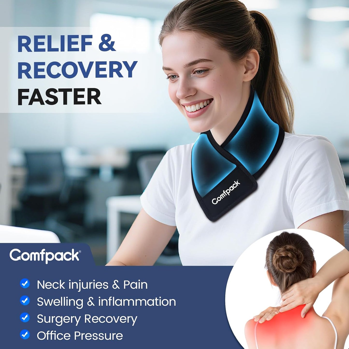 Comfpack Neck Ice Pack Wrap, Cervical Ice Pack, Flexible Gel Ice Pack for Neck, Hot & Cold Compress Ice Pack for Injuries, Sore Neck, Tonsillectomy, Thyroidectomy, Surgery Recovery, Office Pressure