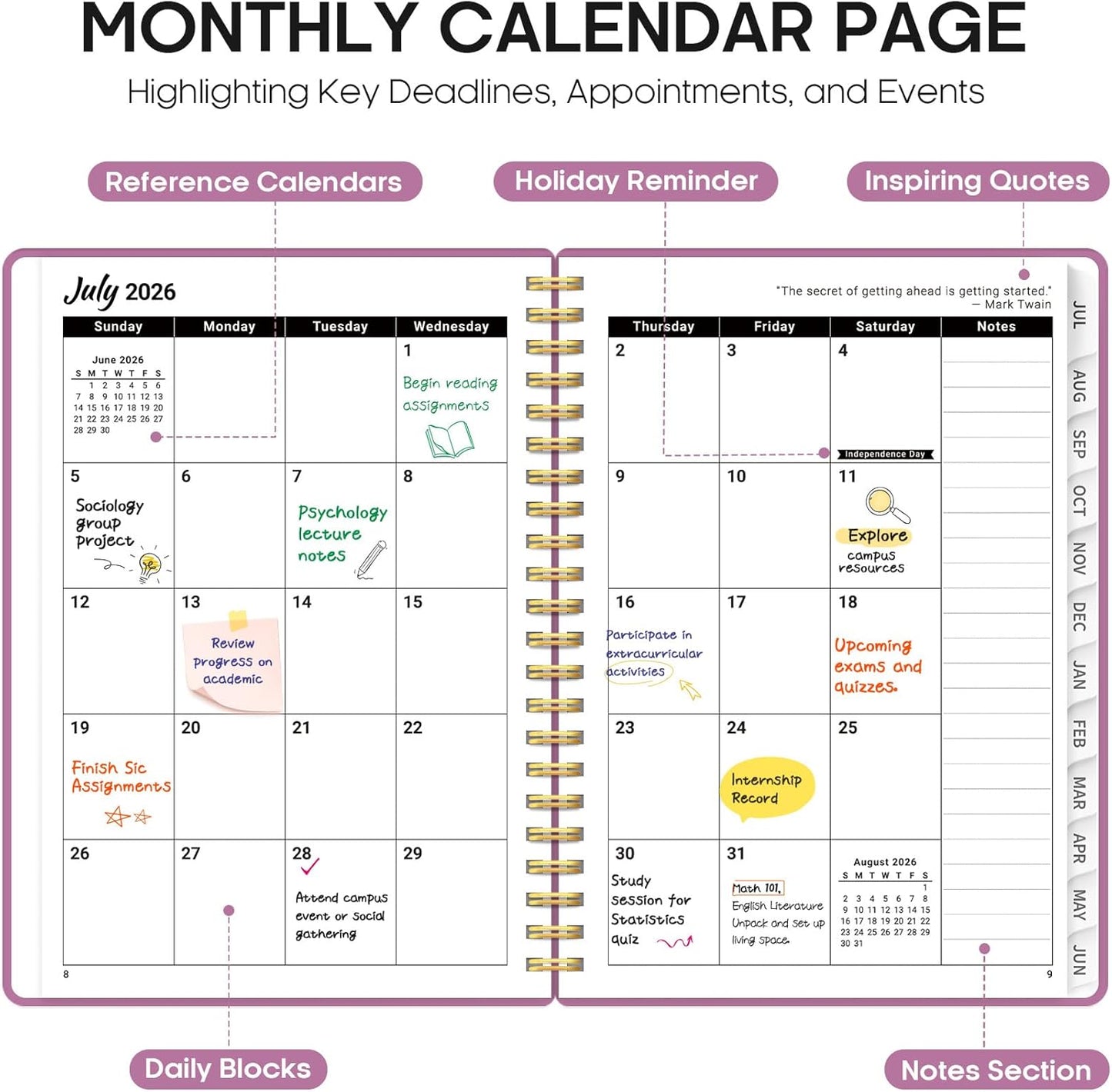 Planner 2026-2027, 8.5" x 11" Weekly and Monthly Academic Year Planner Calendar, July 2026 - June 2027, Hardcover Large School Planning Agenda With Tabs, Perfect for School & Office Supplies, A4, Green