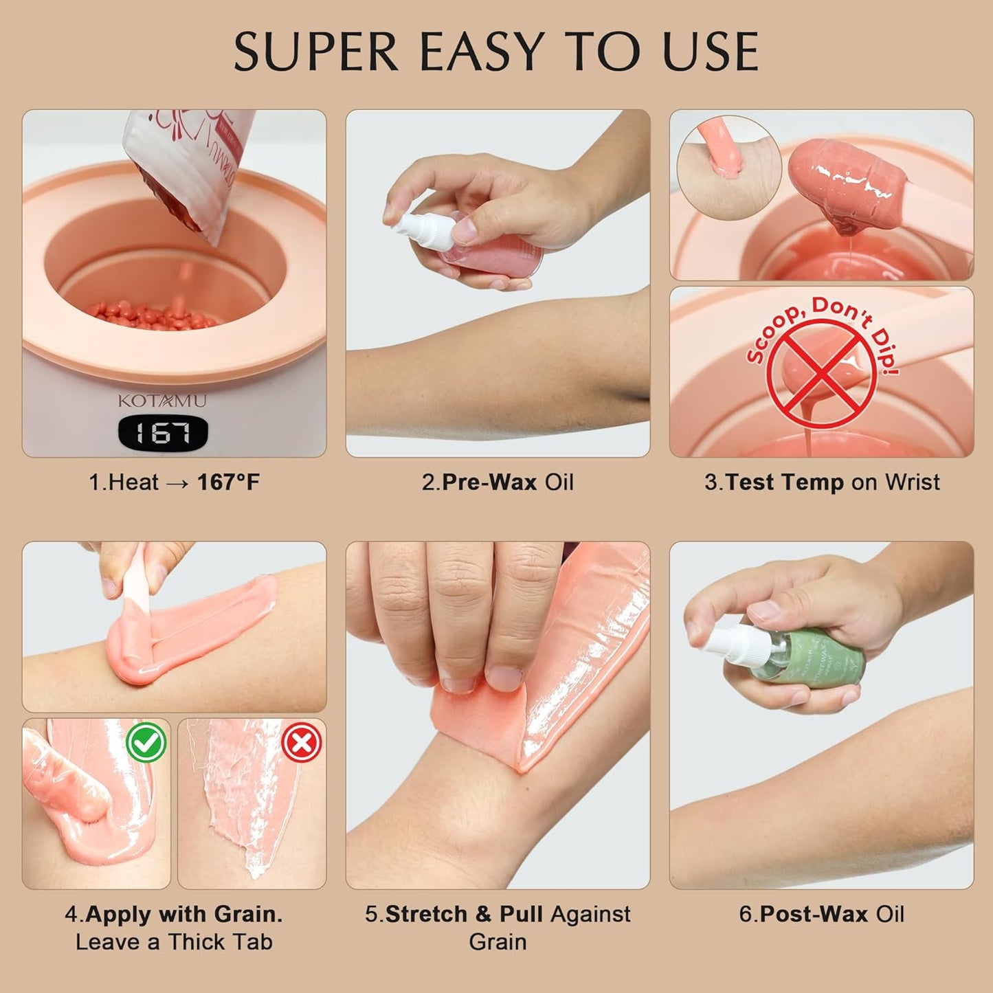 KOTAMU Waxing Kit for Women & Men, Pink Digital Wax Pot Warmer Hair Removal | Home Hard Wax Kit, Wax Machine, Face, Eyebrow, Bikini, Brazilian, Body, Sensitive Skin, 25 Accessories, Beginner-Friendly