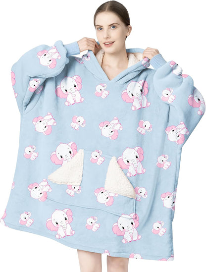 Touchat Wearable Blanket Hoodie, Oversized Sherpa Blanket Sweatshirt with Hood Pocket and Sleeves, Super Soft Warm Plush Hooded Blanket for Adult Women Men, One Size Fits All (Pink)