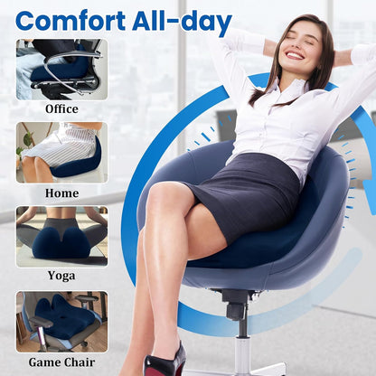 CushZone Seat Cushion, Ergonomic Memory Foam Seat Cushions for Office Chairs, Car, Long Trip, Desk Chair, Lab, Extra Large Size for Sciatica & Hip & Tailbone Pain Relief, Sciatica Support (Black)