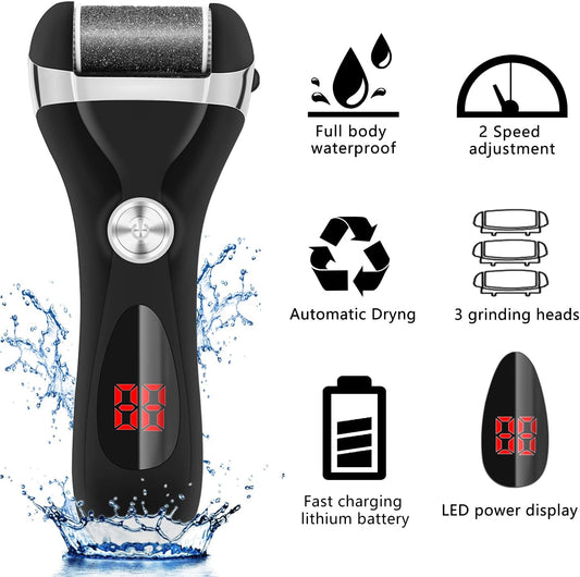Electric Foot Callus Remover Kit, Elmchee Rechargeable Callous removers 3 Grinding Heads Waterproof Foot Scrubber File, Professional Pedicure Tools kit Feet Care for Dead, Cracked Dry Skin