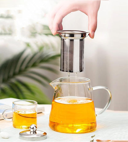 Mini Size Glass Teapot Tea Kettle-with Stainless Steel Removable Infuser for Blooming Tea & Loose Leaf Tea, Microwave & Stovetop Safe, 550ML/19.3oz (S-550)
