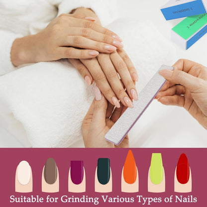 LNAUJS Professional Nail Files and Buffers Kit, Nail Sponge Buffer Blocks and 100/180 Grit Nail Files Set for Fingernail and Acrylic Nails