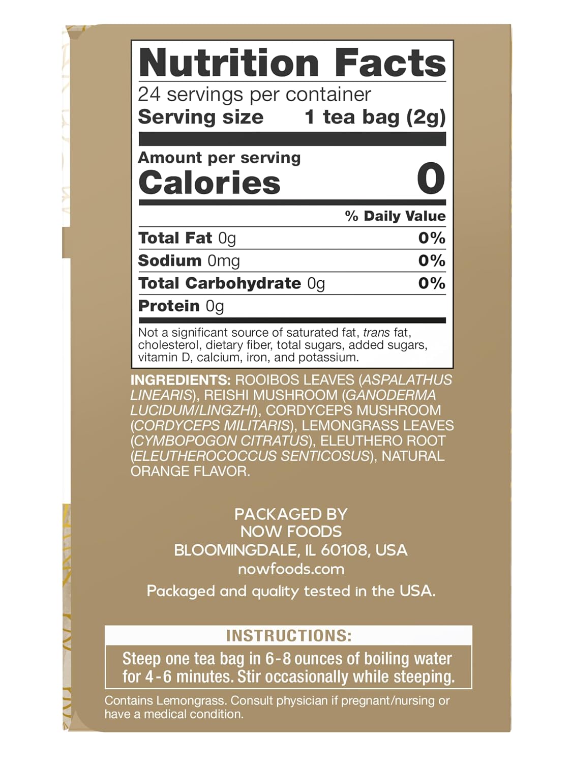 NOW Give a Tea® Rooibos Reishi Mushroom Tea, Caffeine-Free, 24 bags