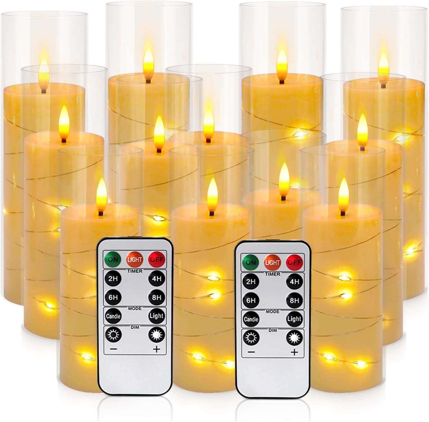 YOROXRG Set of 24 Waterproof Outdoor Flameless Candles, LED Candles with 4 Remote and Timer,(H 4" 5" 6" x D 2.2"),for Halloween Wedding Festiv
