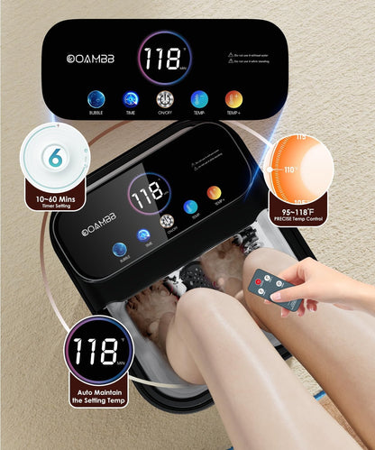 OOAMBB Collapsible Foot Spa with Heat, Bubble,Temp Control,Remote Control, Color Touch Screen Foot Bath Massager with 6 Massage Rollers,Foot Soaking Tub,Pedicure Foot spa for Stress Relief (Deep Grey)