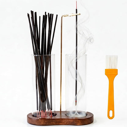 2 in 1 Anti-Ash Incense Holder for Sticks, Upside Down Hanging Incense Burner with Removable Glass Ash Catcher and Wooden Base, Modern Vertical Zen Decor for Home Office Yoga Meditation Room（Clear）