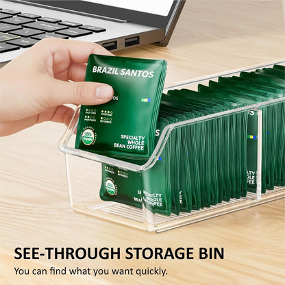 FUCDTEFC Tea Bag Organizer, Tea Bag Holder Box Storage Bin, Clear Tea Packet Plastic Drawer, Sugar Packet, Coffee, Condiment, Spice Bag Holder for Kitchen Cabinet, Countertop, Fridge