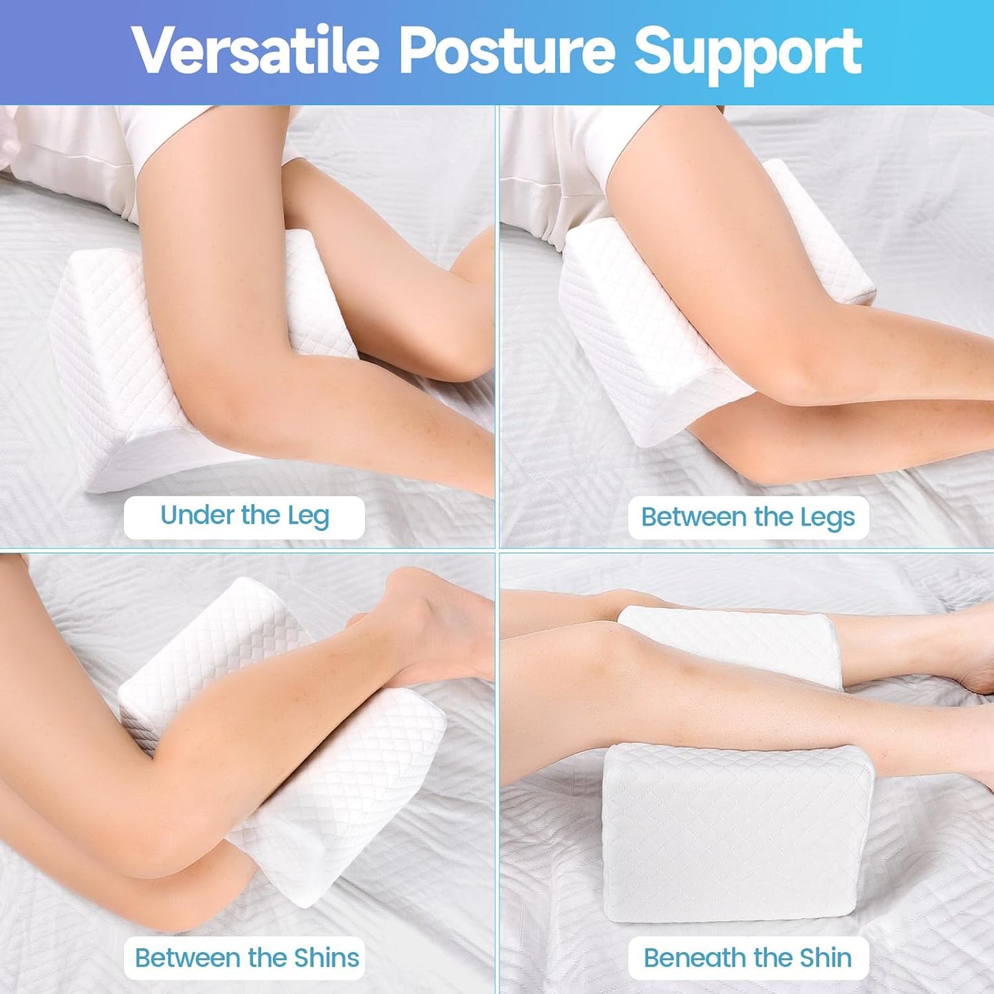 CloudBliss Knee Pillow for Side Sleepers-Cooling Leg Pillow for Side Sleeping, Memory Foam Knee Pillow for Hip Pain, Lower Back Pain, Sciatica Pain, Knee Wedge Pillow with Contour Design, White