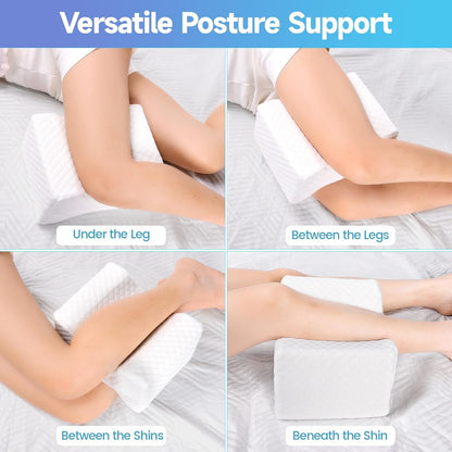 CloudBliss Knee Pillow for Side Sleepers-Cooling Leg Pillow for Side Sleeping, Memory Foam Knee Pillow for Hip Pain, Lower Back Pain, Sciatica Pain, Knee Wedge Pillow with Contour Design, White