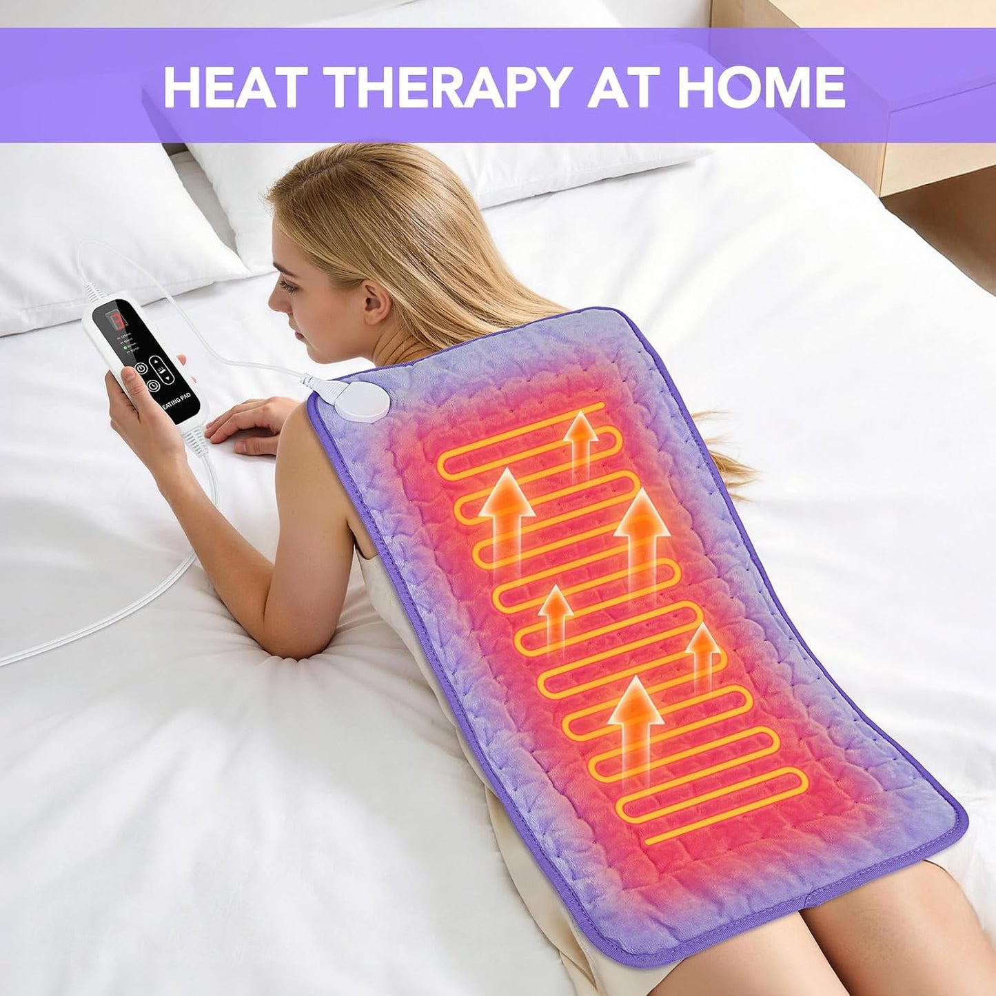 Heating Pad for Back Pain Relief - 33"x17" Extra Large Electric Heat Pad,6 Heat Settings &4 Auto Off, Machine Washable,Overheat Protection,for Shoulders,Neck,Period Cramps,Gifts for Women Mom [Purple]