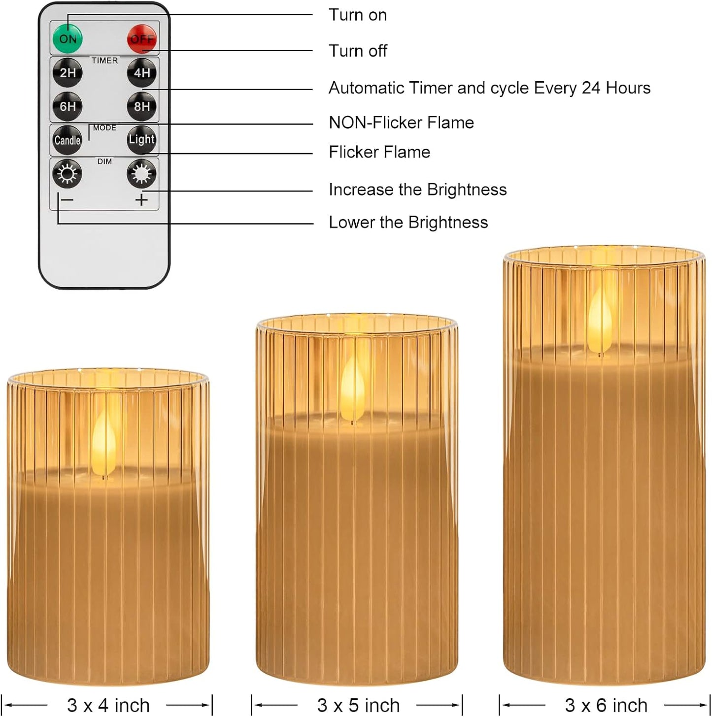 ANGELLOONG Flickering Flameless Candles, Realistic Battery Operated Candles with Remote and Timer, Set of 3 LED Candles for Fall Room Home Wedding Decor Centerpieces Table Party Christmas Decorations