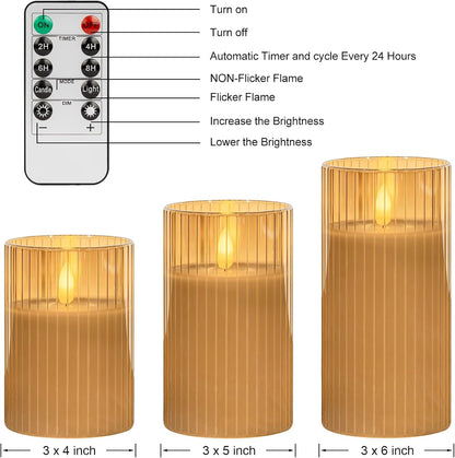 ANGELLOONG Flickering Flameless Candles, Realistic Battery Operated Candles with Remote and Timer, Set of 3 LED Candles for Fall Room Home Wedding Decor Centerpieces Table Party Christmas Decorations