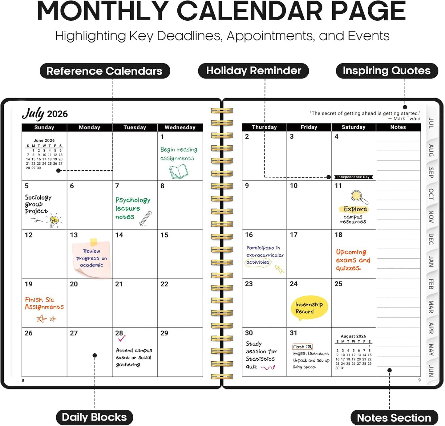 Planner 2026-2027, 8.5" x 11" Weekly and Monthly Academic Year Planner Calendar, July 2026 - June 2027, Hardcover Large School Planning Agenda With Tabs, Perfect for School & Office Supplies, A4, Green