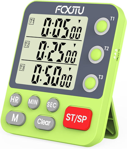 Digital Dual Kitchen Timer, 3-Channel Magnetic Countdown Timer for Cooking