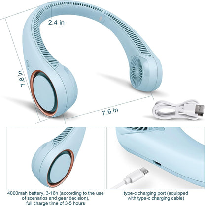 CIVPOWER Neck Fan: Portable Personal Neck Cooling Rechargeable Bladeless Fan - Hands Free 3 Speed 4000 mAh Battery USB Operated Wearable Headphone Design - Gift for Men Women Outdoor (White)