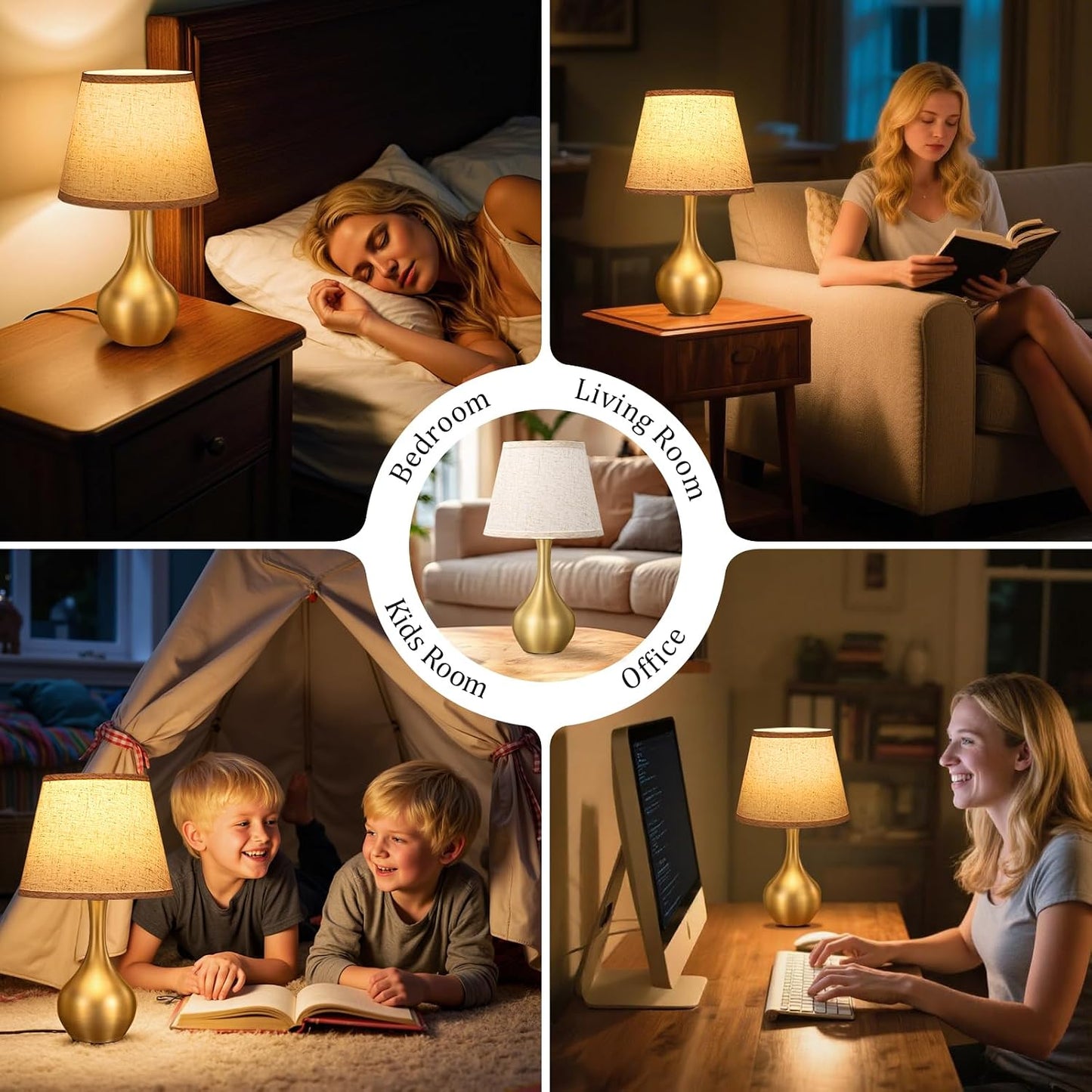 Seealle 16.1" Touch Table Lamps for Nightstand, 3-Way Dimmable Small Bedroom Lamps for Night Stands, Black Bedside Lamps for Living Room, Kids Room, End Table