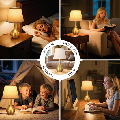 Seealle 16.1" Touch Table Lamps for Nightstand, 3-Way Dimmable Small Bedroom Lamps for Night Stands, Black Bedside Lamps for Living Room, Kids Room, End Table