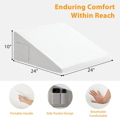 Ruqmuis Wedge Pillow for Acid Reflux, Bed Wedge Pillow for Headboard 10", Pillow Wedge for Back Pain Relief, Post Surgery, Elevated Pillows for Sleeping, Snoring, Triangle Pillow with Cover, White