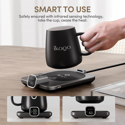 Coffee Cup Warmer & iKago Mug Set, 1℉ Precise Temp Control Mug Warmer