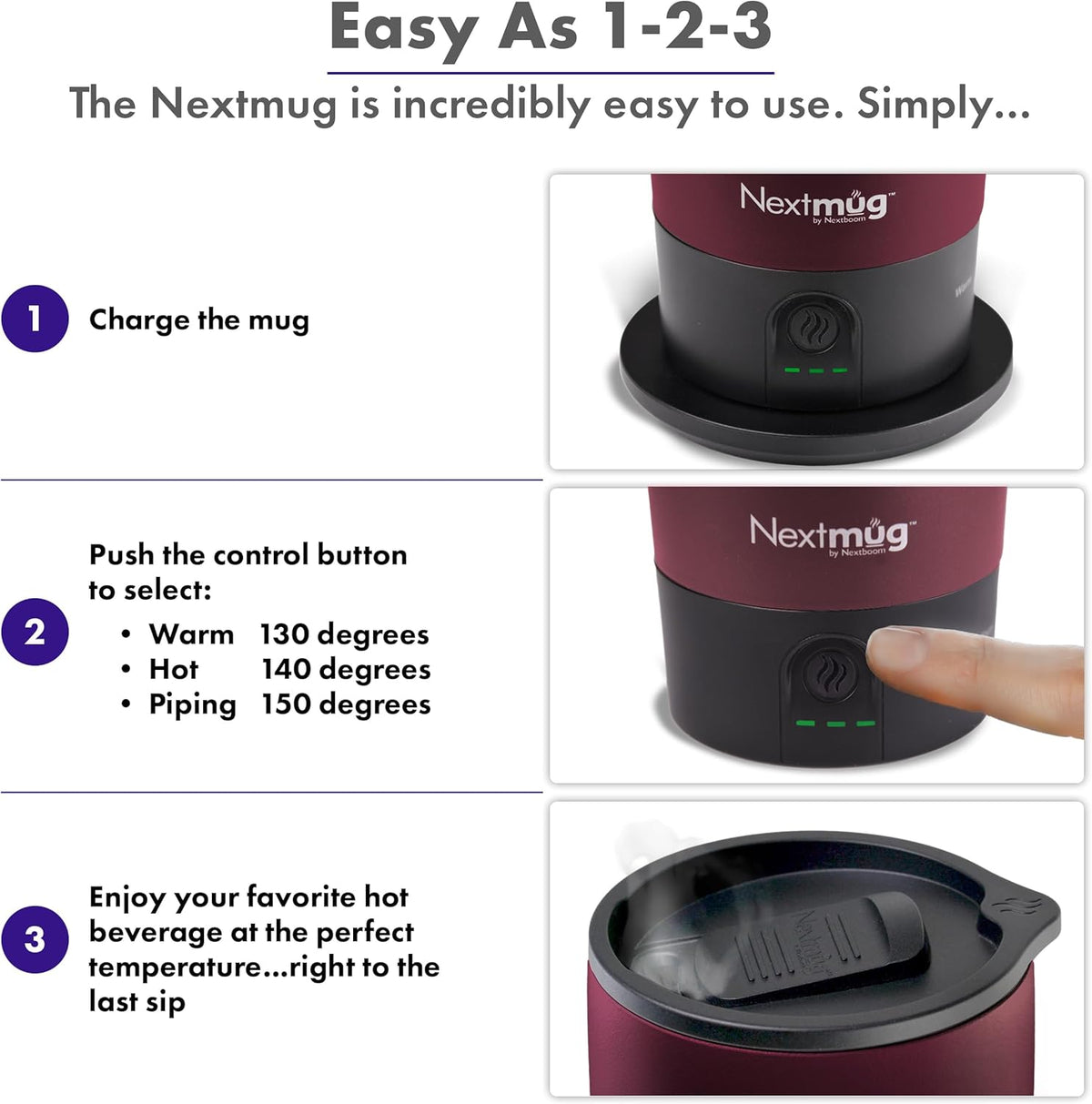 Nextmug Go - Temperature-Controlled, Self-Heating Travel Mug
