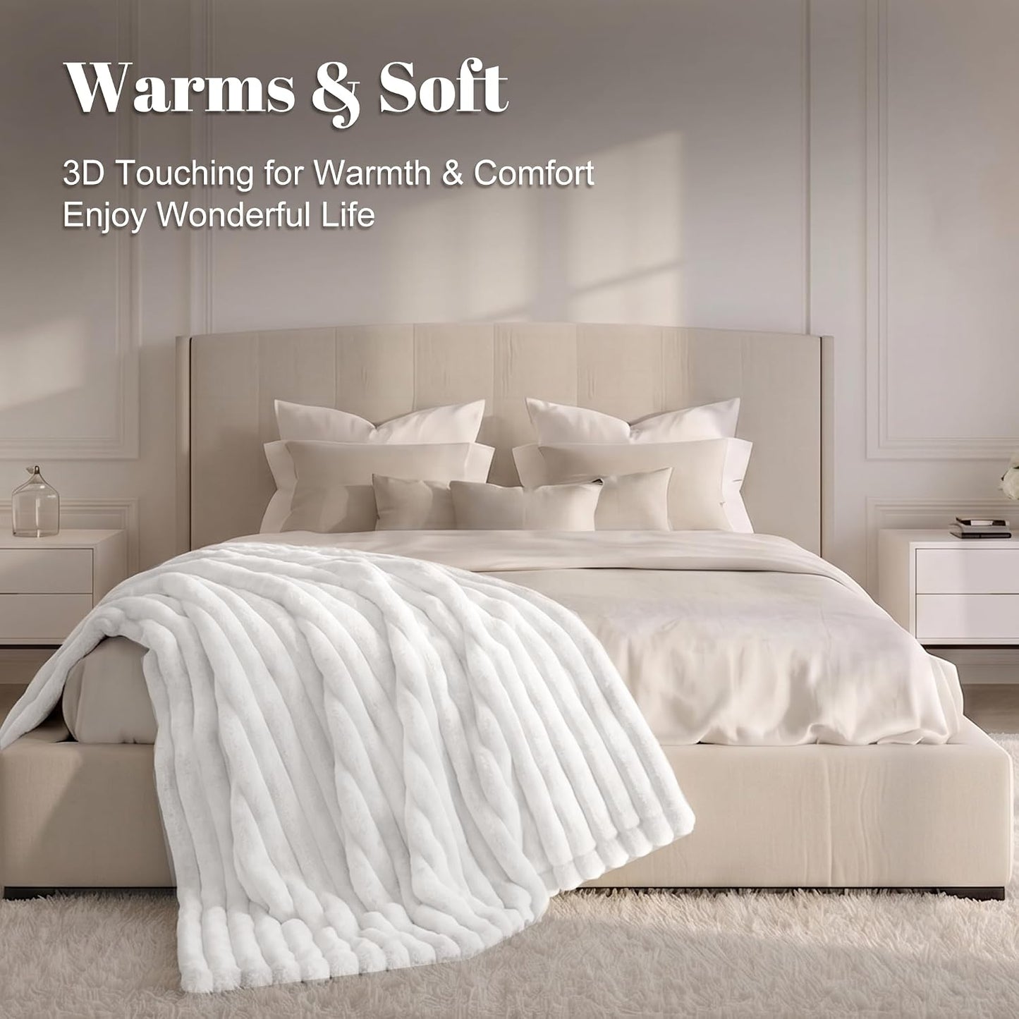 IUUI Heated Throw Blanket, Ultrasoft 3D Striped Heating Blanket with 6 Heat Levels & 1-10H Auto Off Timer, Overheat Protection, Detachable Controller Machine Washable(Cream, Throw 50" x 60")