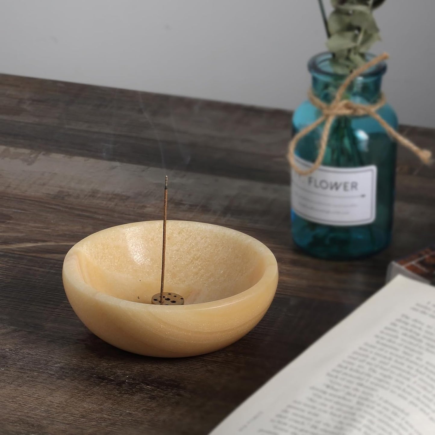 Koville Italian Travertine Incense Holder, 6" Incense Holders for Sticks, Sturdy Incense Burner Ash Catcher, Ideal for Meditation, Relaxing, Easy to Clean