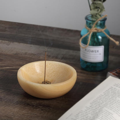 Koville Italian Travertine Incense Holder, 6" Incense Holders for Sticks, Sturdy Incense Burner Ash Catcher, Ideal for Meditation, Relaxing, Easy to Clean