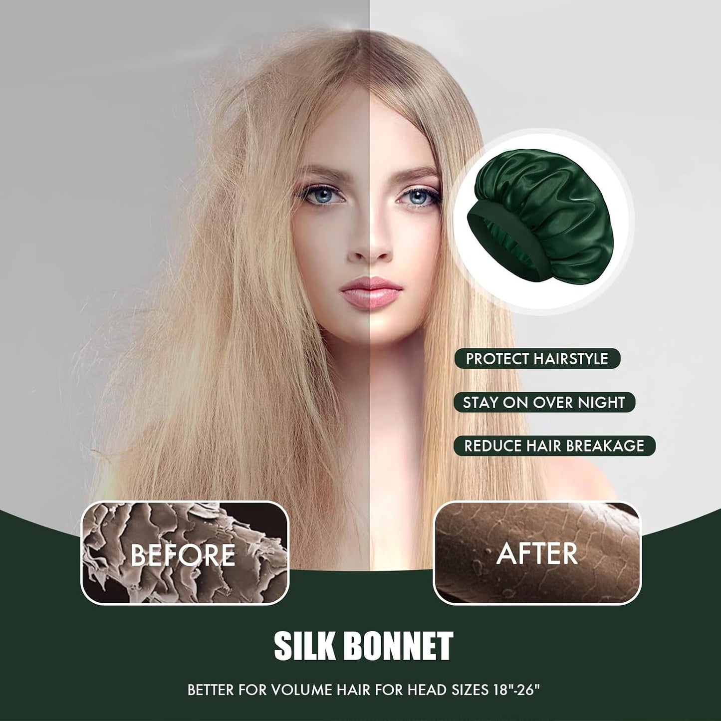 Satin Silk Bonnet for Sleeping, Double Layer Silk Sleep Cap for Men & Women, Soft Satin Lined Bonnet for Curly Hair
