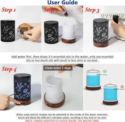 EQUSUPRO Essential Oil Diffuser 300ml Metal Electric Ultrasonic Diffuser for Large Room with Auto Shut-Off, 4 Timer Setting &7 Colors Night Light for Home