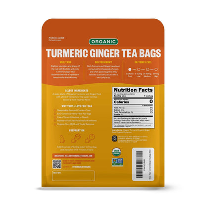 FGO Organic Turmeric Ginger Herbal Tea, 40 Count, Eco-Conscious Tea Bags, Caffeine Free (Pack of 1)