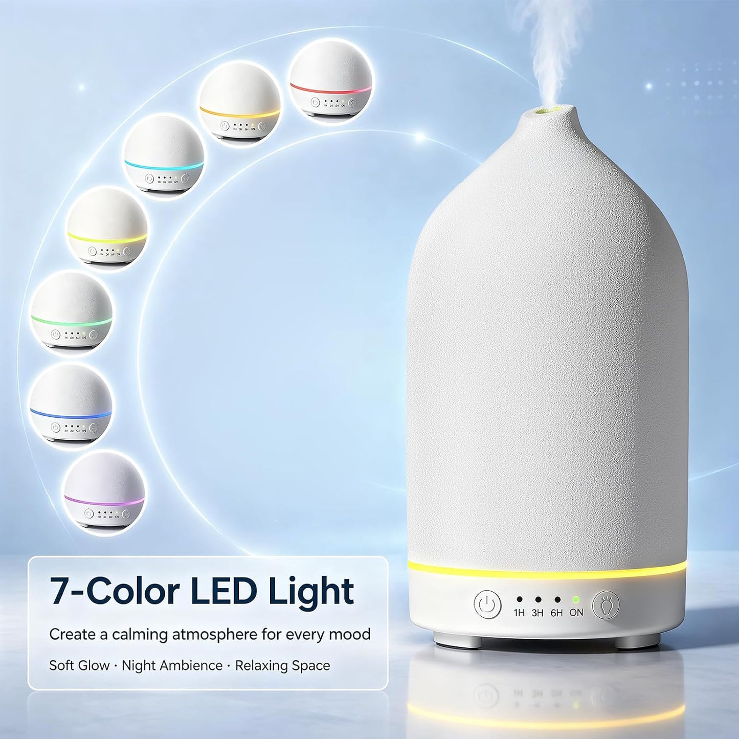 Gooamp 200ML Ceramic Essential Oil Diffuser for Home - Ultrasonic Aromatherapy Diffuser Humidifier with 7 Color LED Lights, Auto Shut-Off, 3 Timers for Bedroom, Office, Yoga, Black