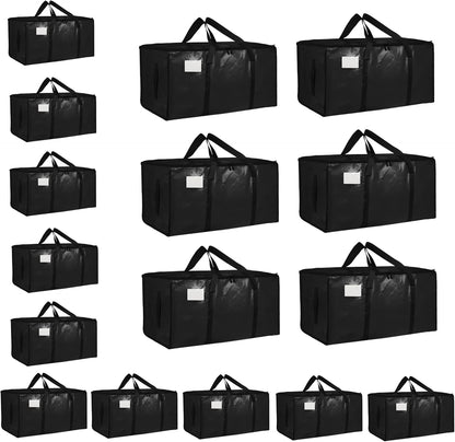 Moving Bags Extra Large - Heavy Duty Storage Totes with Wrap-Around Handles & Reinforced Zippers - Foldable Moving Box Alternative, Water-Resistant for Dorm, Closet & Under Bed Storage (Clear)