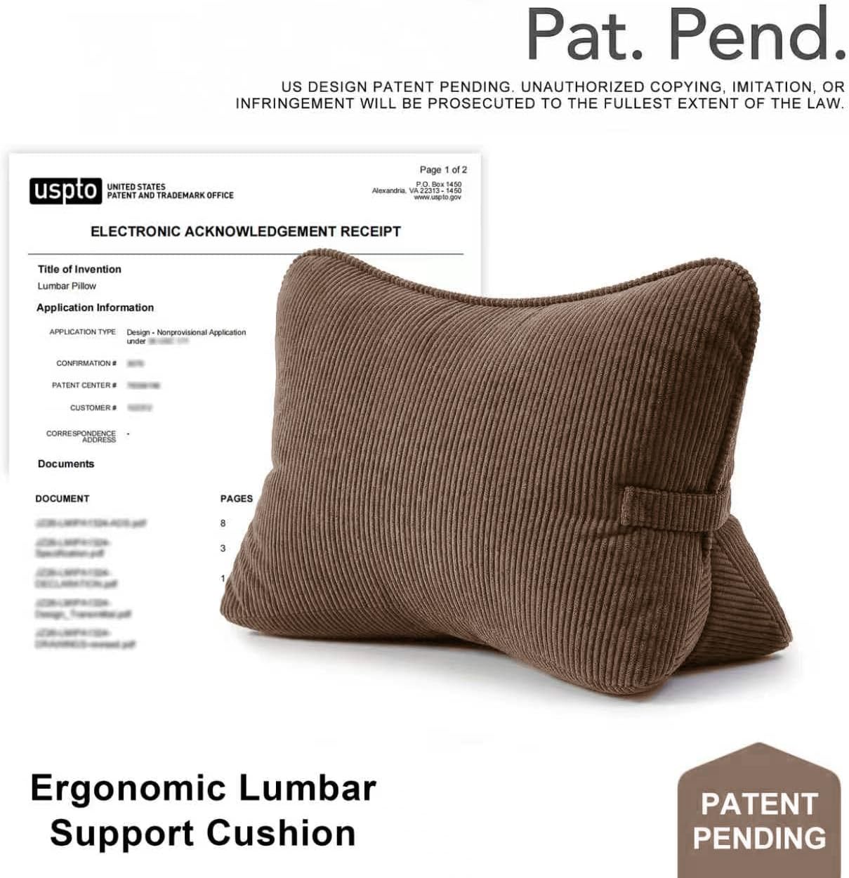Pat. Pend. Corduroy Lumbar Support Back Pillow for Watching TV, Reading & Gaming, Ergonomic Triangle Support Cushion for Sofa, Armchair & Bed Sitting, Removable Washable Cover, Beige Gray