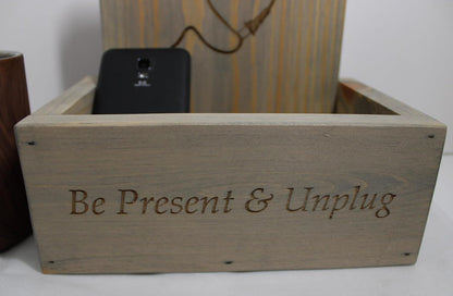 Unplug - Rustic Cell Phone Drop Box - Handcrafted from Hidden Pond Gardens! Made from Reclaimed Pine and Stained in barn Weather Grey. Handmade on Our Farm in Our barn. Made in The USA.