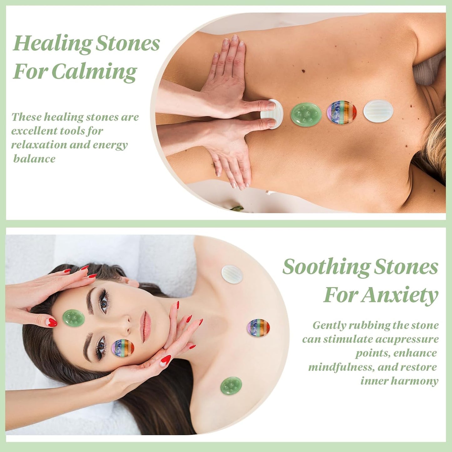 3 Pcs Thumb Worry Stones Green Aventurine Chakra Striped Opalite Anxiety Palm Stone Crystal Hand-Carved Healing Stones with 3 Kraft Cards Grounding Soothing Stones for Anxiety for Relief Meditation