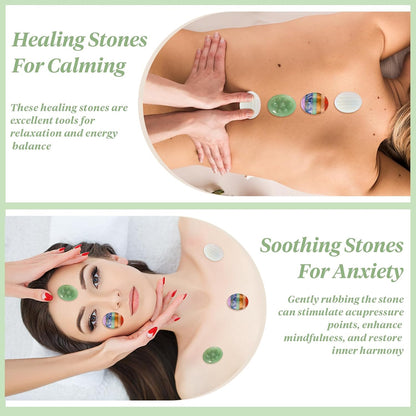 3 Pcs Thumb Worry Stones Green Aventurine Chakra Striped Opalite Anxiety Palm Stone Crystal Hand-Carved Healing Stones with 3 Kraft Cards Grounding Soothing Stones for Anxiety for Relief Meditation