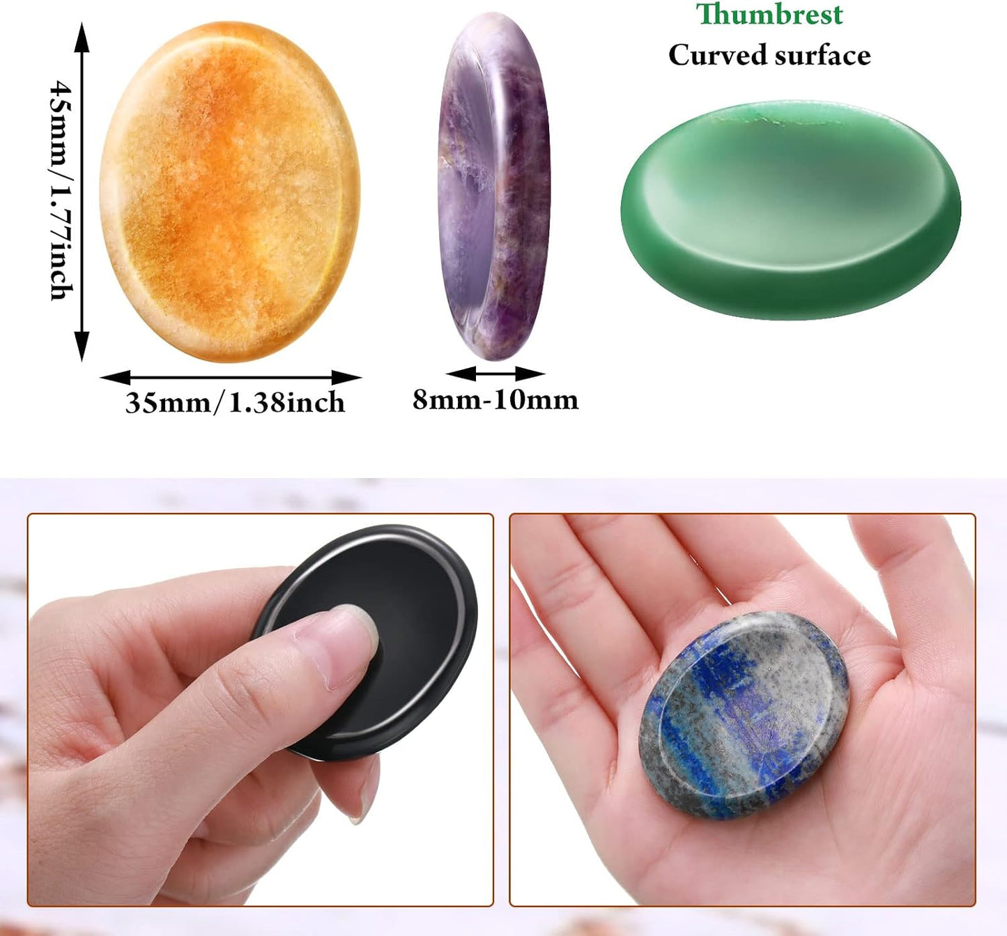 BBTO 12-Piece Worry Stones - Black Obsidian Crystal Thumb Stones for Stress Relief Meditation