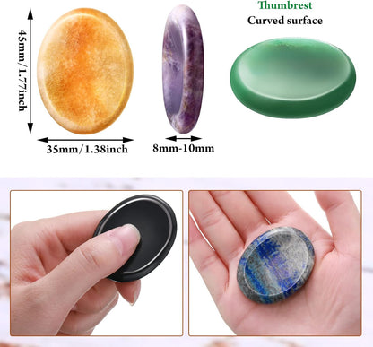 BBTO 12-Piece Worry Stones - Black Obsidian Crystal Thumb Stones for Stress Relief Meditation