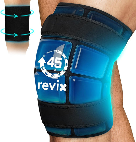 REVIX XXXL Knee Ice Pack Wrap for Meniscus & ACL, 45-Min Cold, 20"×10.7"